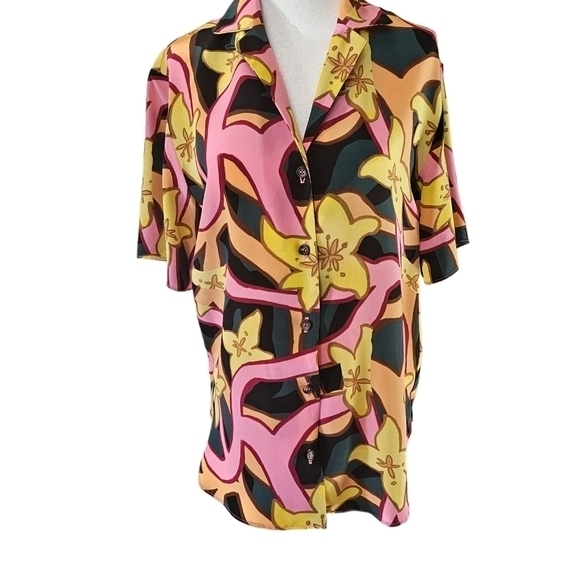Topshop‎ boutique Karalina York design abstract floral pink silk Blouse size 4 - Picture 3 of 11
